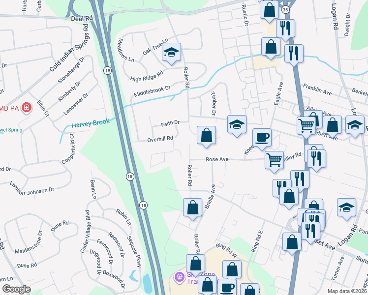 map of restaurants, bars, coffee shops, grocery stores, and more near 4 Mark Place in Ocean Township