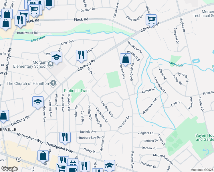 map of restaurants, bars, coffee shops, grocery stores, and more near 34 Blairmore Drive in Hamilton Township