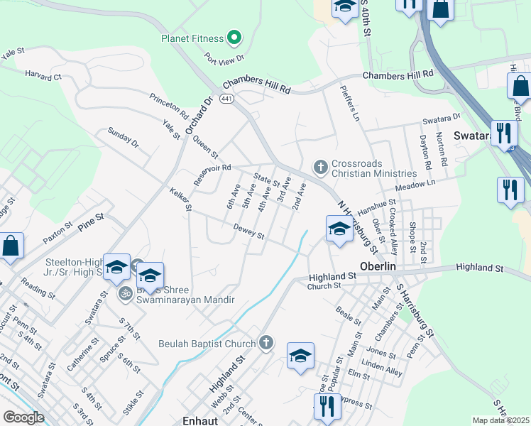 map of restaurants, bars, coffee shops, grocery stores, and more near 1040 4th Avenue in Steelton
