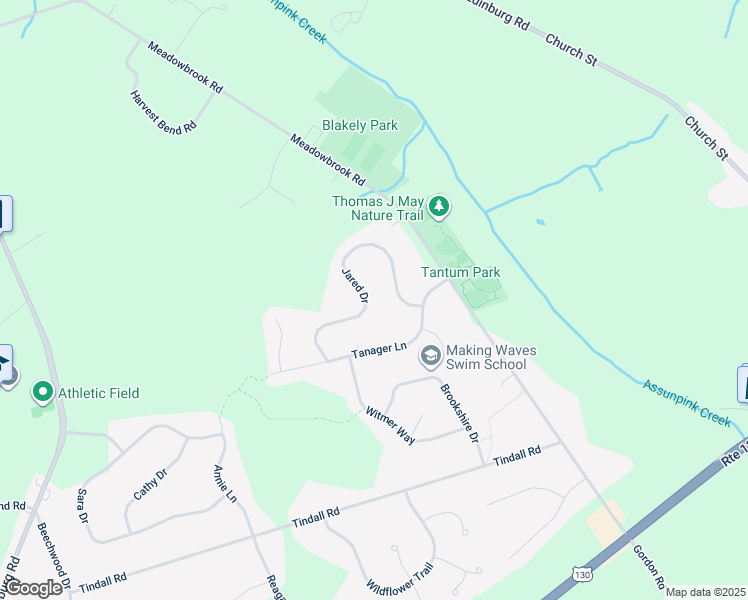 map of restaurants, bars, coffee shops, grocery stores, and more near 35 Jared Drive in Robbinsville Township