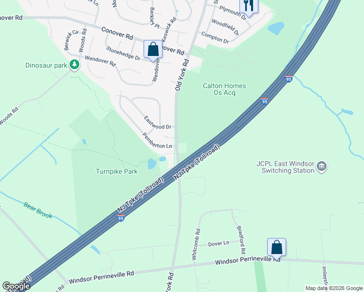 map of restaurants, bars, coffee shops, grocery stores, and more near 873 Old York Road in East Windsor