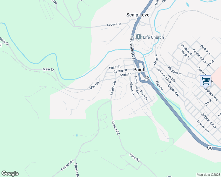 map of restaurants, bars, coffee shops, grocery stores, and more near 35 Mine 42 Road in Windber