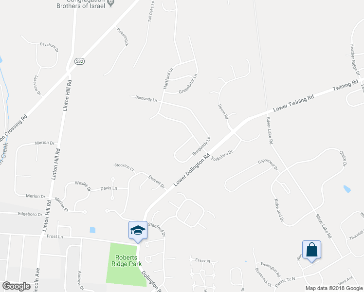map of restaurants, bars, coffee shops, grocery stores, and more near 112 Burgundy Lane in Newtown