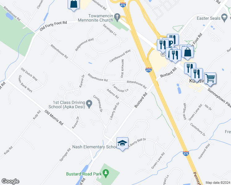 map of restaurants, bars, coffee shops, grocery stores, and more near 149 Durham Court in Harleysville