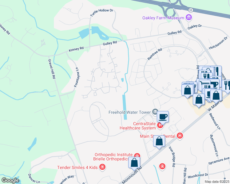 map of restaurants, bars, coffee shops, grocery stores, and more near 10 Victoria Court in Freehold