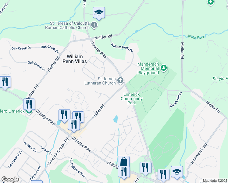 map of restaurants, bars, coffee shops, grocery stores, and more near 87 Kugler Road in Royersford