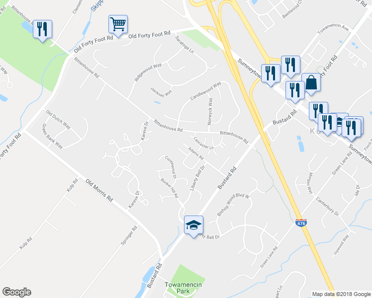 map of restaurants, bars, coffee shops, grocery stores, and more near 204 Heritage Drive in Harleysville