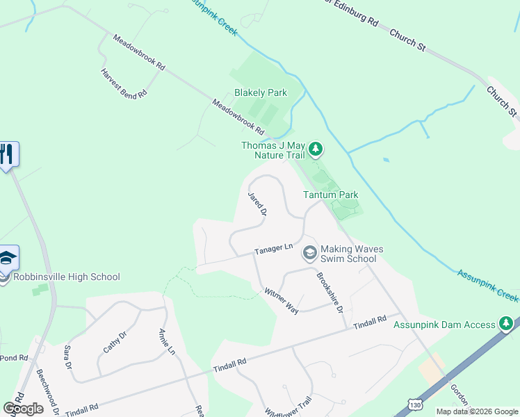 map of restaurants, bars, coffee shops, grocery stores, and more near 31 Jared Drive in Robbinsville Township