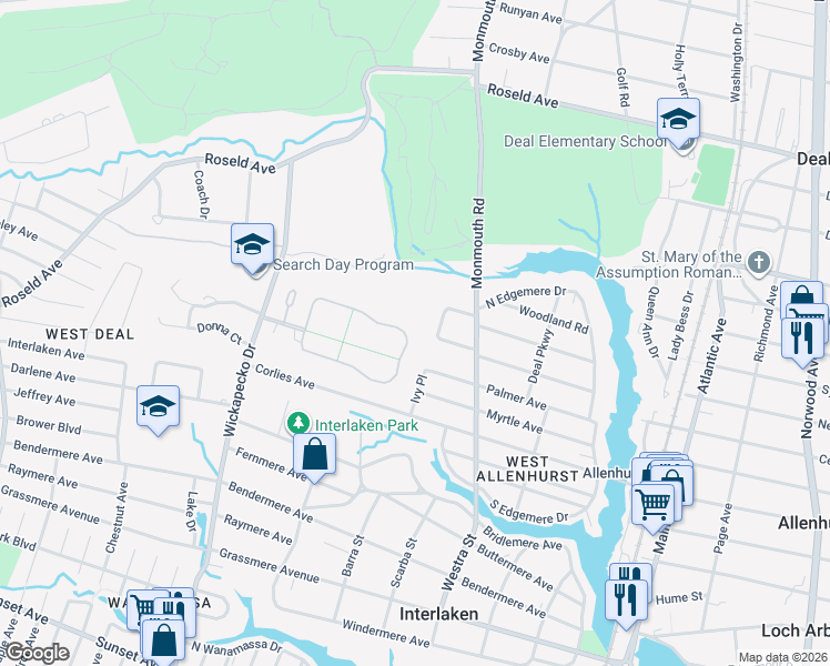 map of restaurants, bars, coffee shops, grocery stores, and more near 32 Bruns Road in Allenhurst