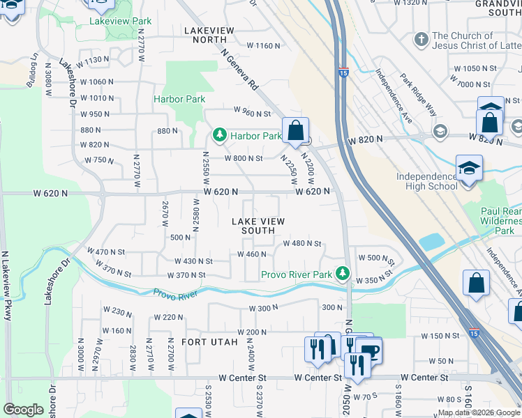 map of restaurants, bars, coffee shops, grocery stores, and more near 2382 North 2400 West Street in Provo