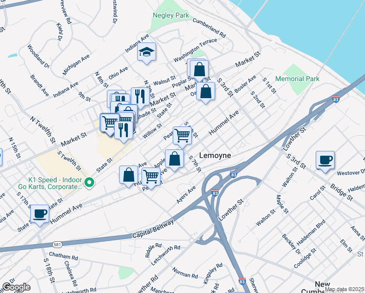 map of restaurants, bars, coffee shops, grocery stores, and more near 702 Bosler Avenue in Lemoyne