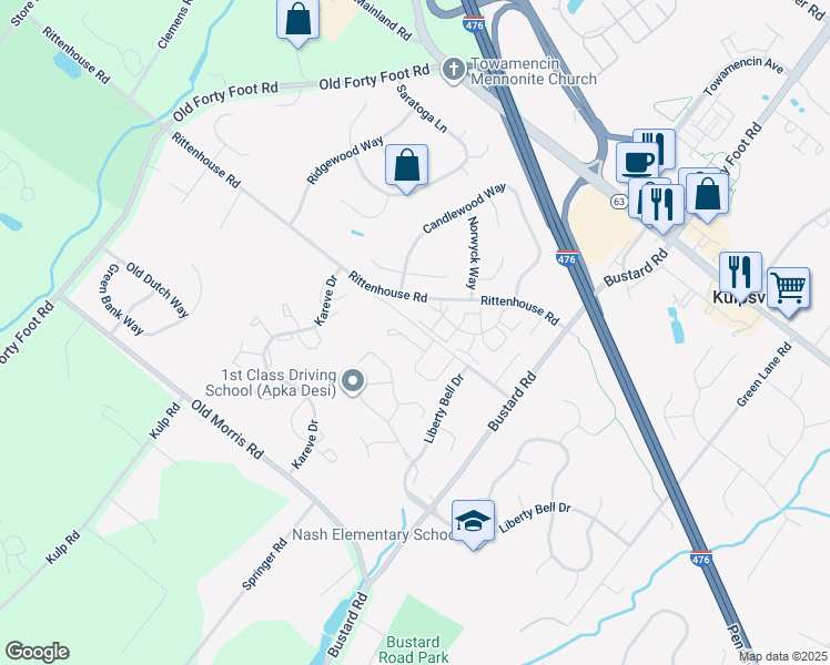 map of restaurants, bars, coffee shops, grocery stores, and more near 208 Heritage Drive in Harleysville