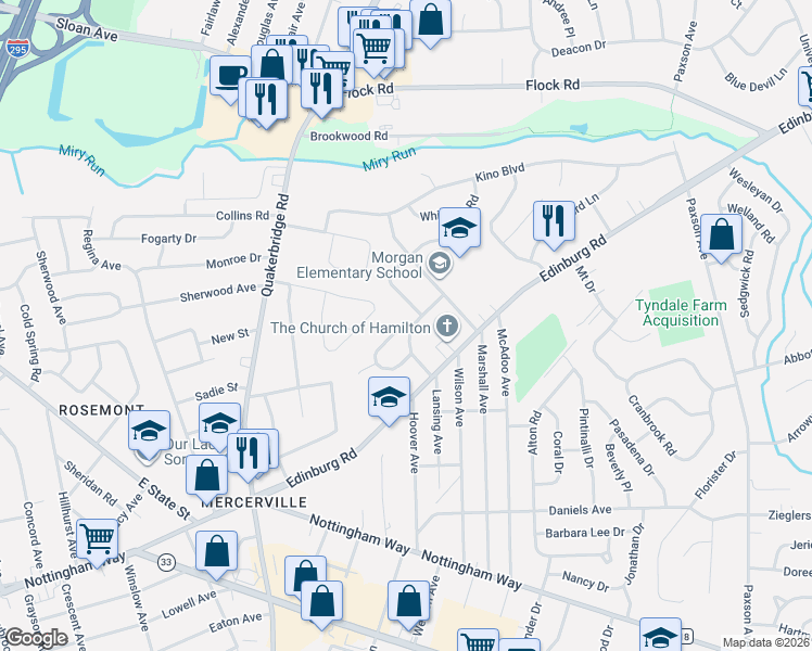 map of restaurants, bars, coffee shops, grocery stores, and more near 11 Delotto Drive in Hamilton Township