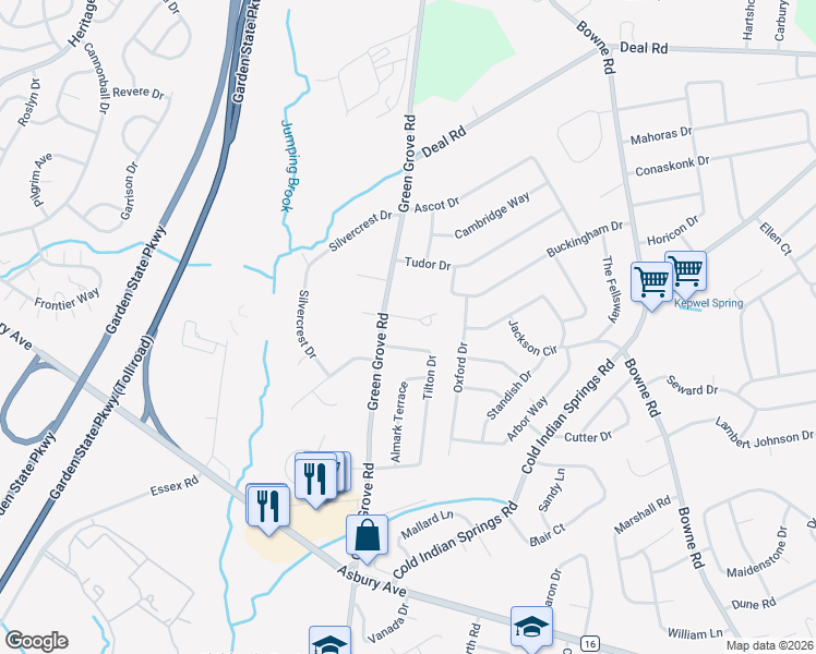 map of restaurants, bars, coffee shops, grocery stores, and more near 314 Green Grove Road in Ocean Township