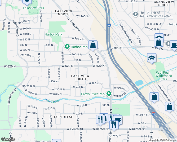 map of restaurants, bars, coffee shops, grocery stores, and more near 582 North 2310 West Street in Provo
