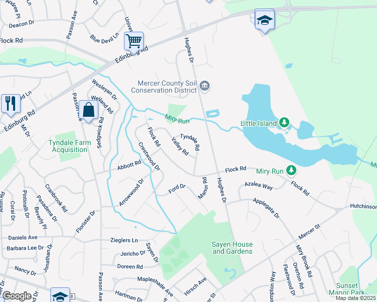map of restaurants, bars, coffee shops, grocery stores, and more near 21 Valley Road in Trenton