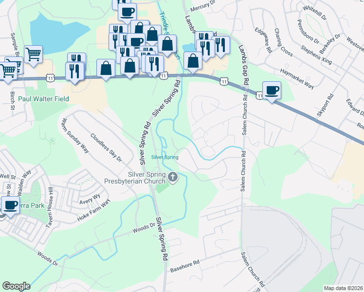 map of restaurants, bars, coffee shops, grocery stores, and more near 121 Presbyterian Drive in Mechanicsburg