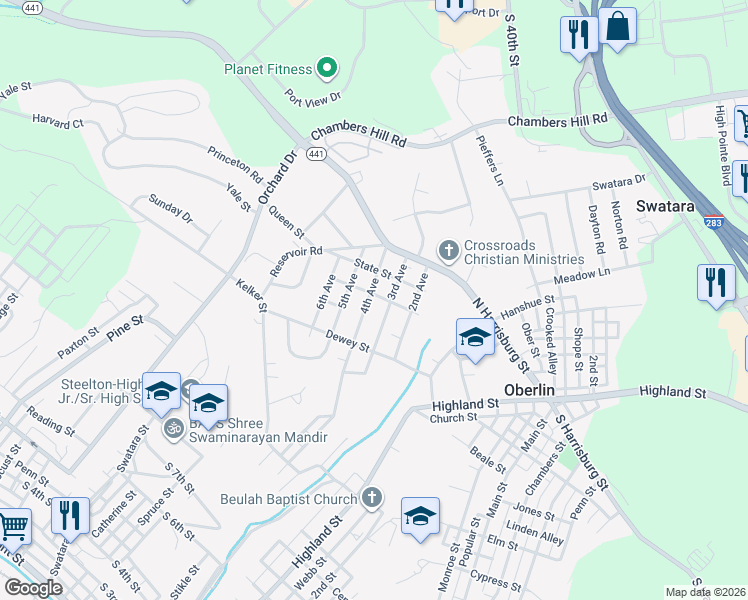 map of restaurants, bars, coffee shops, grocery stores, and more near 1040 4th Avenue in Steelton