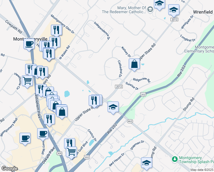 map of restaurants, bars, coffee shops, grocery stores, and more near 102 Duchess Pl in North Wales