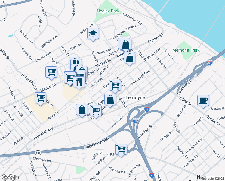 map of restaurants, bars, coffee shops, grocery stores, and more near 704 Bosler Avenue in Lemoyne