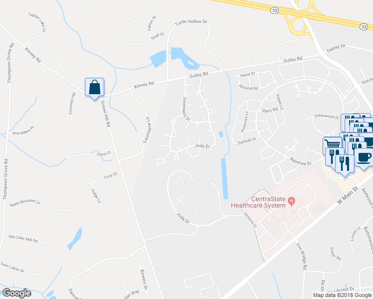 map of restaurants, bars, coffee shops, grocery stores, and more near 8 Interlaken Court in Freehold