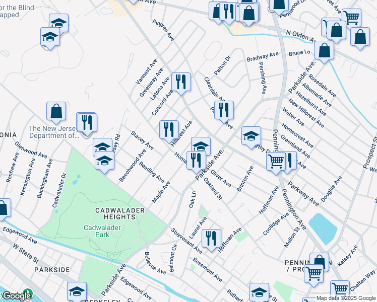 map of restaurants, bars, coffee shops, grocery stores, and more near 318 Gardner Avenue in Trenton