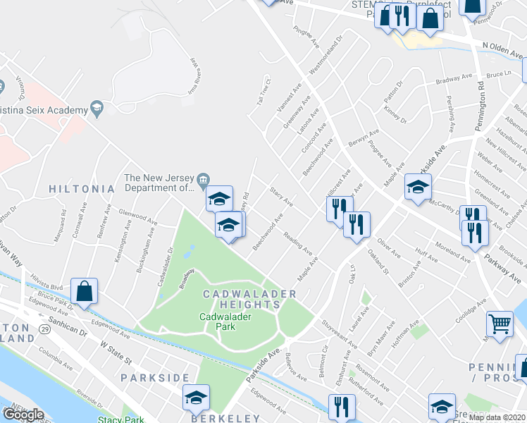 map of restaurants, bars, coffee shops, grocery stores, and more near 318 Reading Avenue in Trenton