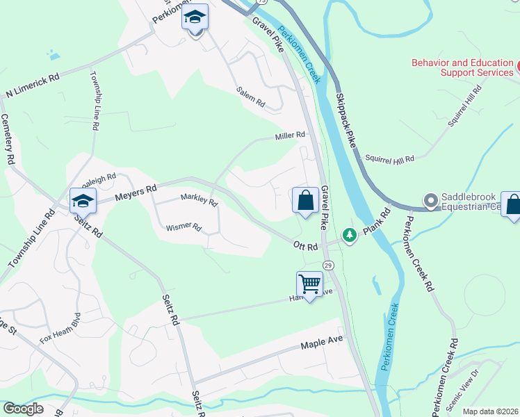 map of restaurants, bars, coffee shops, grocery stores, and more near 102 Eaglet Lane in Schwenksville