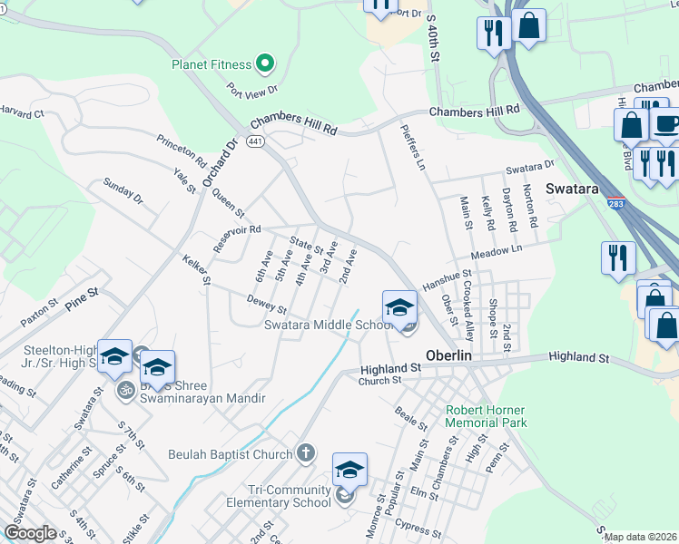 map of restaurants, bars, coffee shops, grocery stores, and more near 1113 2nd Ave in Harrisburg