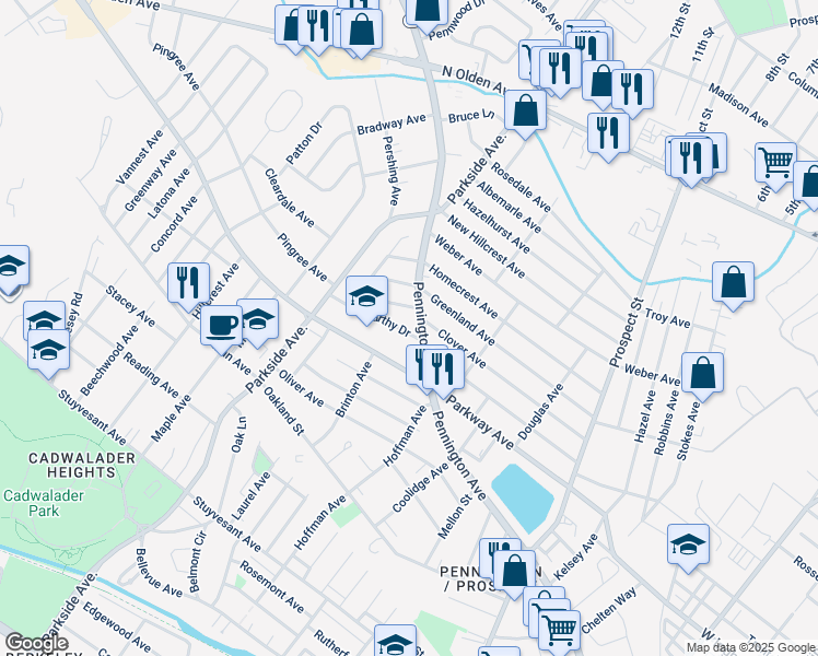 map of restaurants, bars, coffee shops, grocery stores, and more near 2 McCarthy Drive in Ewing Township