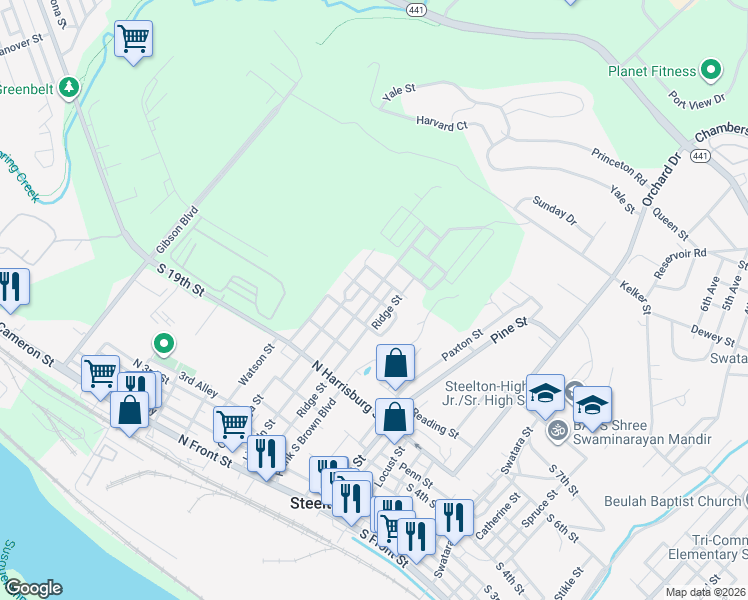 map of restaurants, bars, coffee shops, grocery stores, and more near 548 Lincoln Street in Steelton