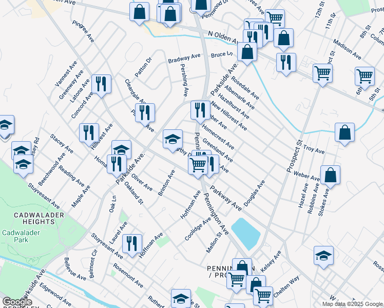 map of restaurants, bars, coffee shops, grocery stores, and more near 2 McCarthy Drive in Ewing Township
