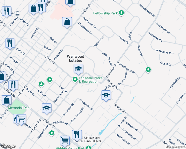 map of restaurants, bars, coffee shops, grocery stores, and more near 124 Aileen Drive in Lansdale