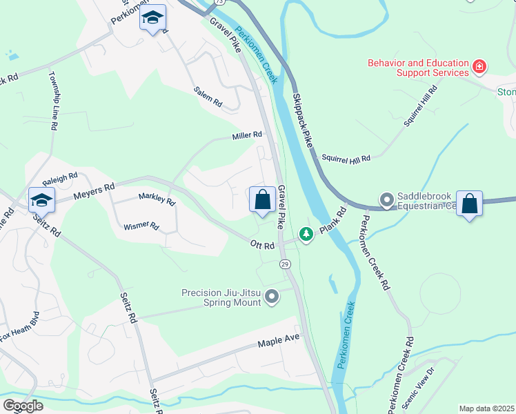 map of restaurants, bars, coffee shops, grocery stores, and more near 921 Gravel Pike in Schwenksville