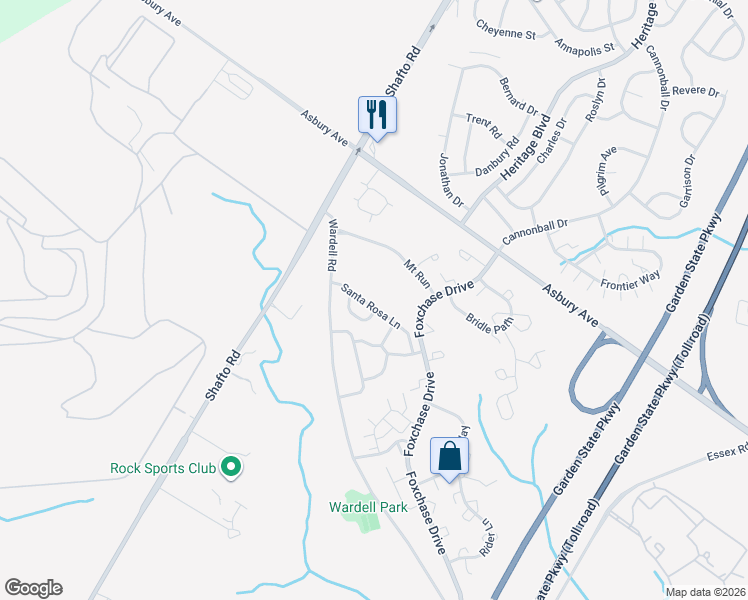 map of restaurants, bars, coffee shops, grocery stores, and more near 34 Santa Rosa Lane in Tinton Falls