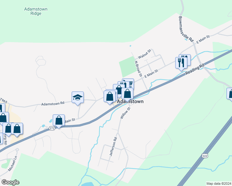 map of restaurants, bars, coffee shops, grocery stores, and more near 134 West Main Street in Reinholds