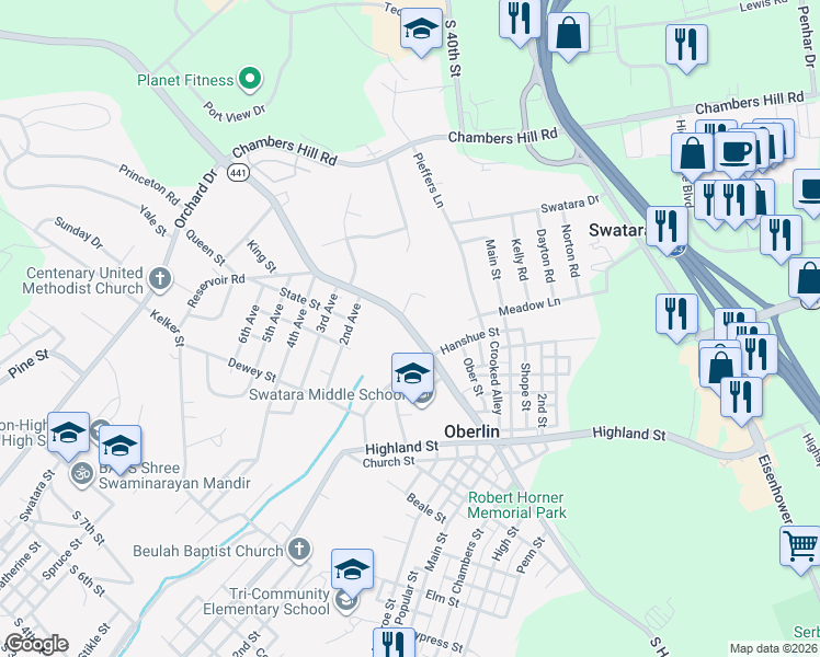 map of restaurants, bars, coffee shops, grocery stores, and more near 210 North Harrisburg Street in Dauphin County
