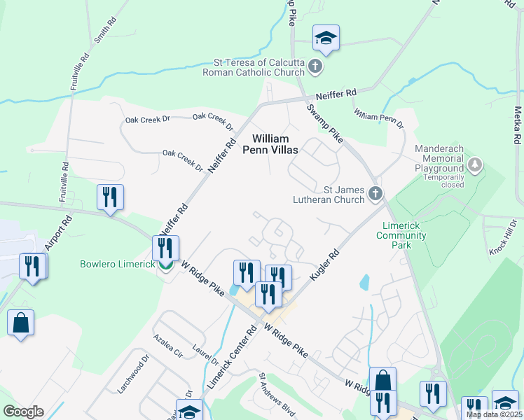 map of restaurants, bars, coffee shops, grocery stores, and more near 41 Cedar Court in Royersford