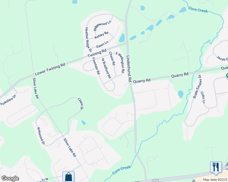 map of restaurants, bars, coffee shops, grocery stores, and more near 1245 Fountain Road in Newtown