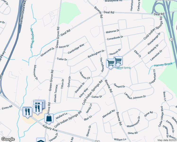 map of restaurants, bars, coffee shops, grocery stores, and more near 3 Jackson Circle in Ocean Township
