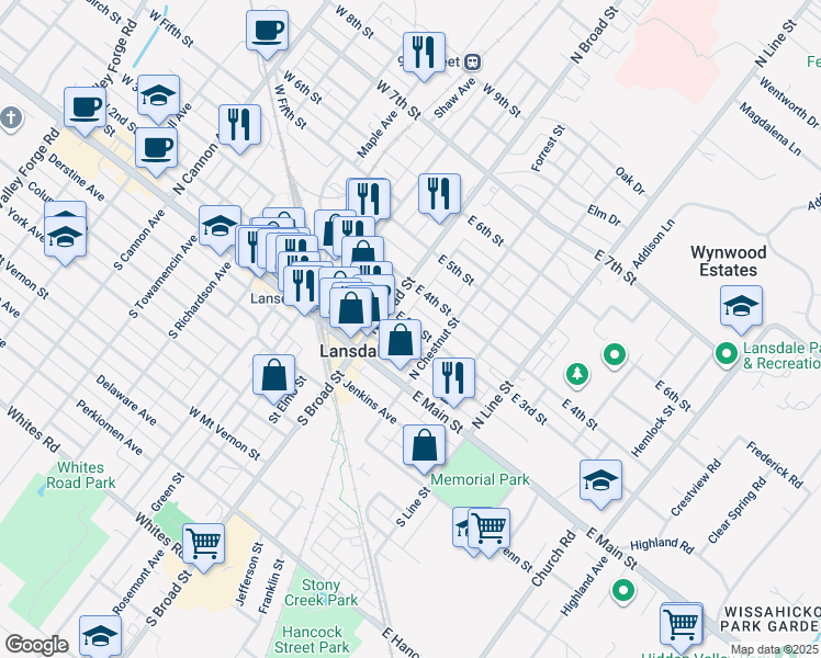map of restaurants, bars, coffee shops, grocery stores, and more near 26 East 3rd Street in Lansdale