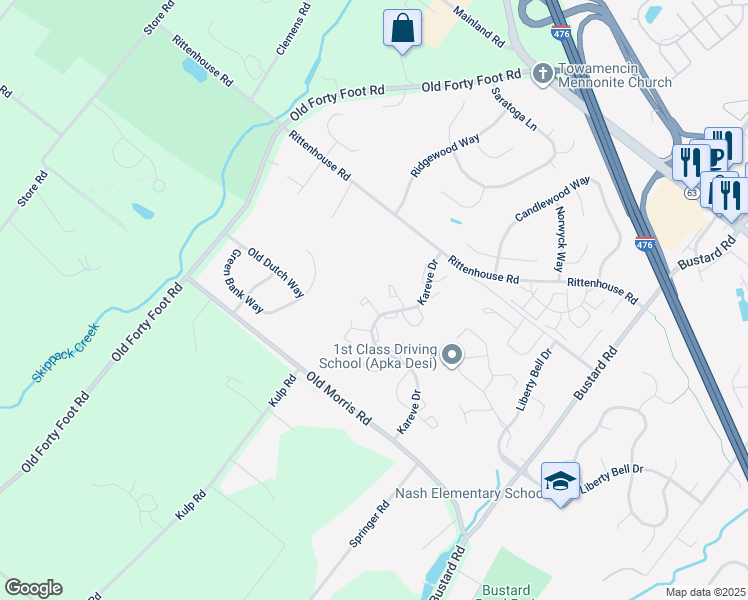 map of restaurants, bars, coffee shops, grocery stores, and more near 476 Amherst Court in Harleysville