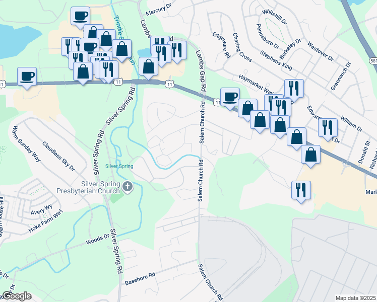 map of restaurants, bars, coffee shops, grocery stores, and more near 7117 Salem Park Circle in Mechanicsburg