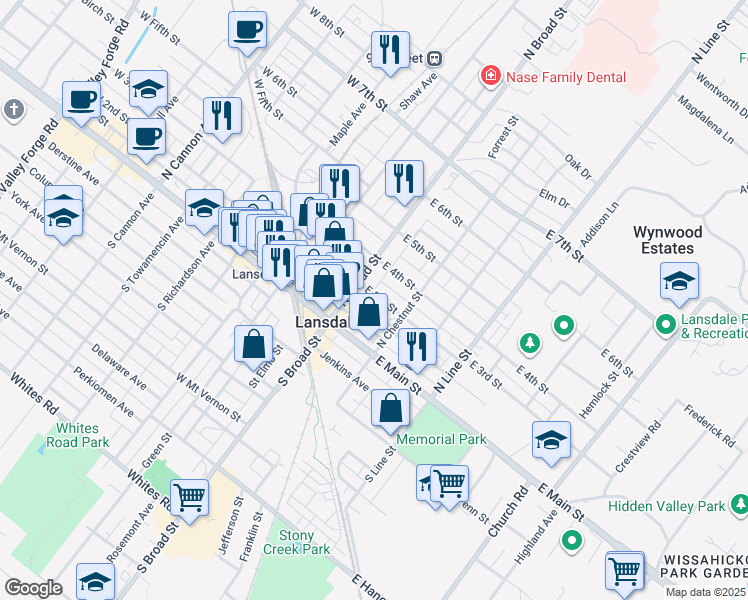 map of restaurants, bars, coffee shops, grocery stores, and more near 24 East 3rd Street in Lansdale