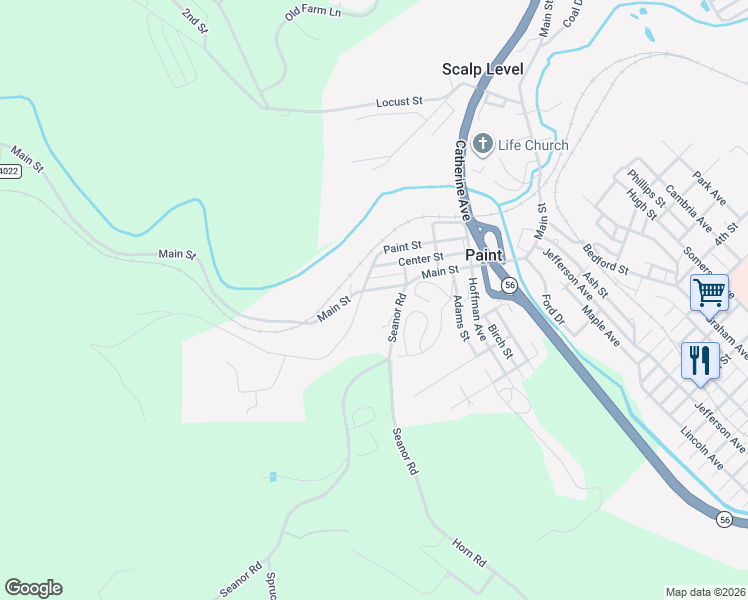 map of restaurants, bars, coffee shops, grocery stores, and more near 35 Mine 42 Road in Windber