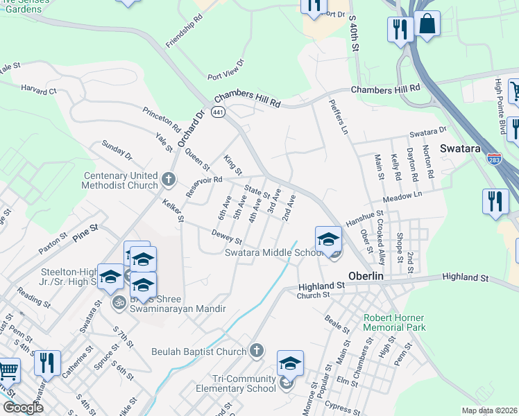 map of restaurants, bars, coffee shops, grocery stores, and more near 1040 4th Avenue in Steelton