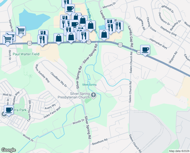 map of restaurants, bars, coffee shops, grocery stores, and more near 121 Presbyterian Drive in Mechanicsburg