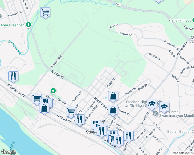 map of restaurants, bars, coffee shops, grocery stores, and more near 413 Lebanon Street in Harrisburg