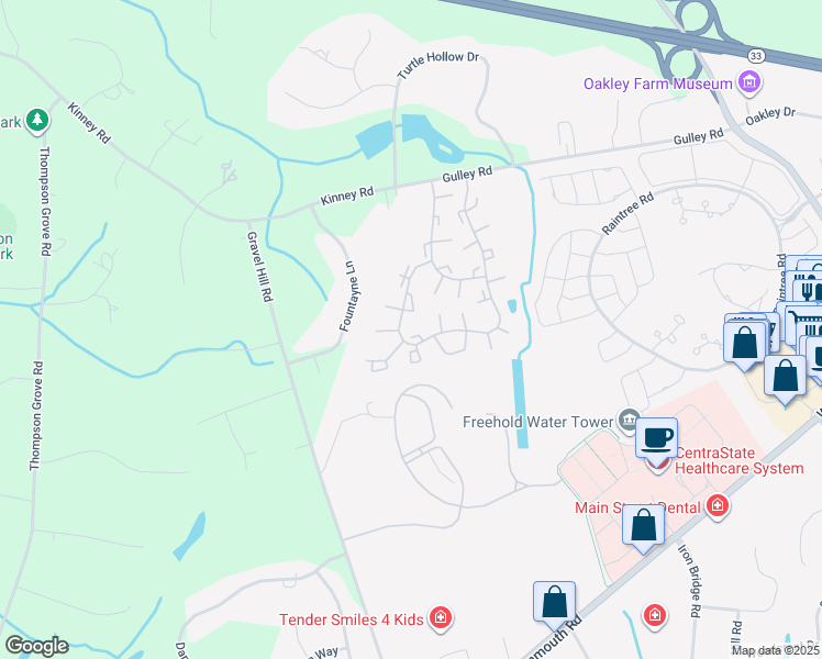 map of restaurants, bars, coffee shops, grocery stores, and more near 31 Haverford Court in Freehold
