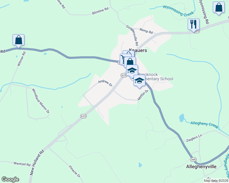 map of restaurants, bars, coffee shops, grocery stores, and more near 5004 Mifflin Drive in Mohnton